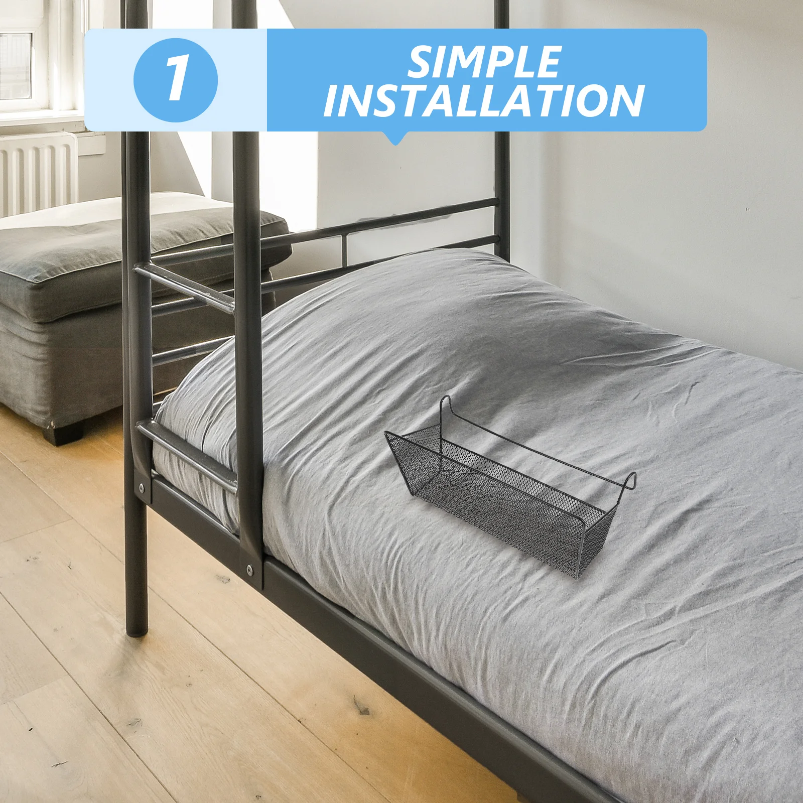 

Bedside Hanging Basket Metal No-Drill Organizer Dormitory Bunk Bed Sundries Holder Bedroom Storage Bunk Bed Hanging Organizer