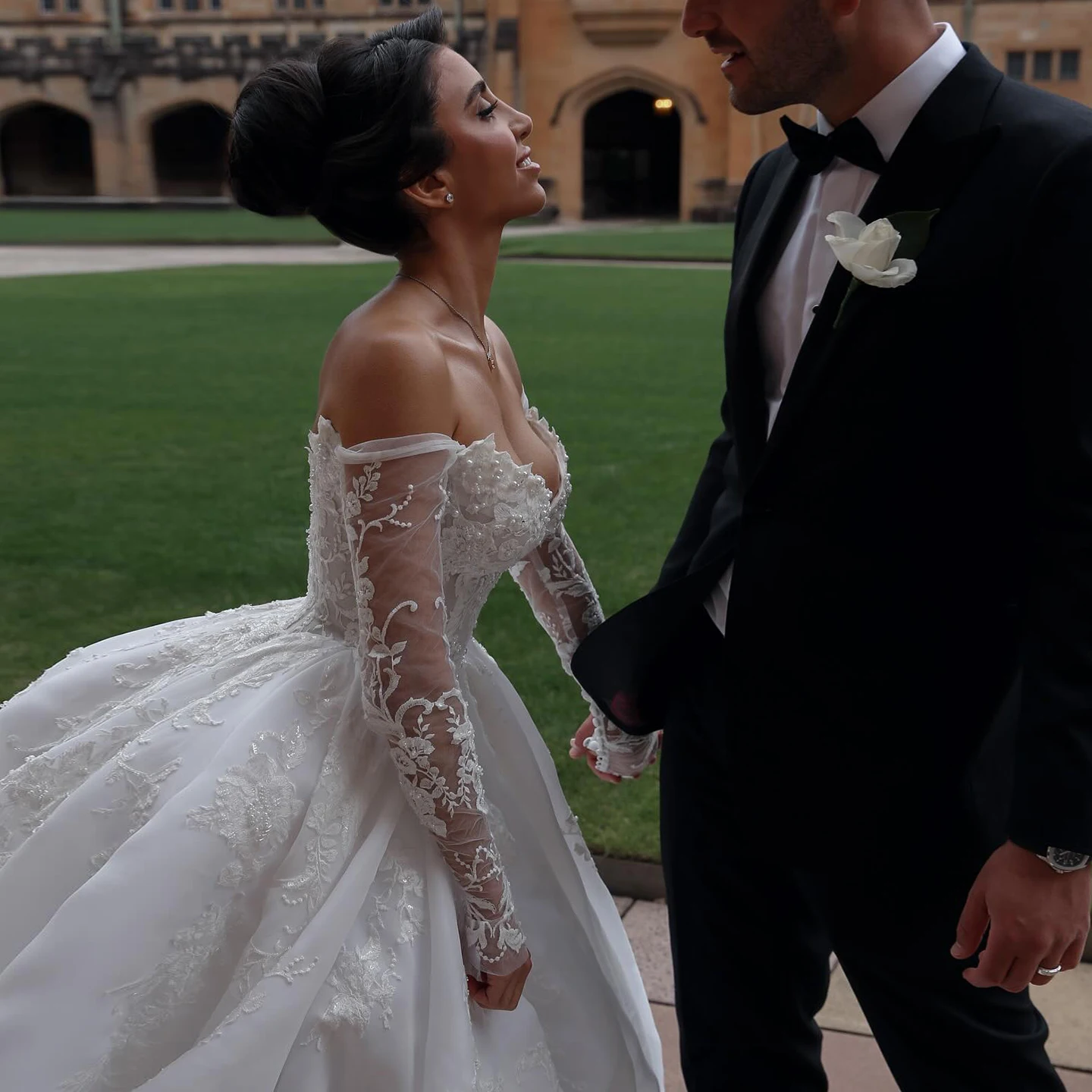 

Sharon Said High-End Custom Made Elegant Off Shoulder Wedding Dress with Long SleevesLuxury Dubai Bride Gowns SW030 Customized