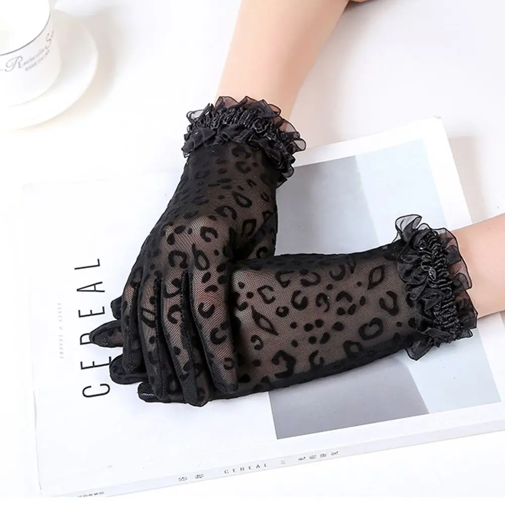 Fashion Sunscreen Floral Side Lace Leopard Mesh Women Gloves Short Gloves Driving Gloves Lace Gloves