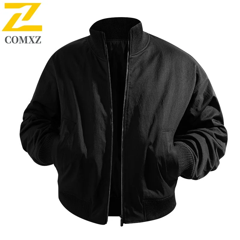 

COMXZ 2025 весенне-осенняя куртка-бар, мужское винтажное пальто с высоким воротником и 3D карманами, повседневная верхняя одежда с несколькими карманами