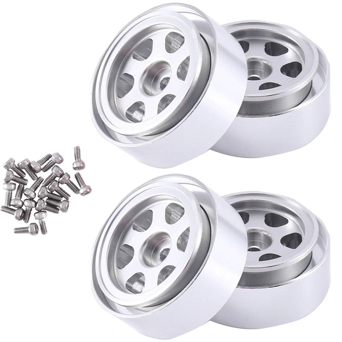 4Pcs 1.0 Inch Metal Beadlock Wheel Rim Wheel Hub for TRX4M 1/18 RC Crawler Car Upgrade Parts Accessories,Silver