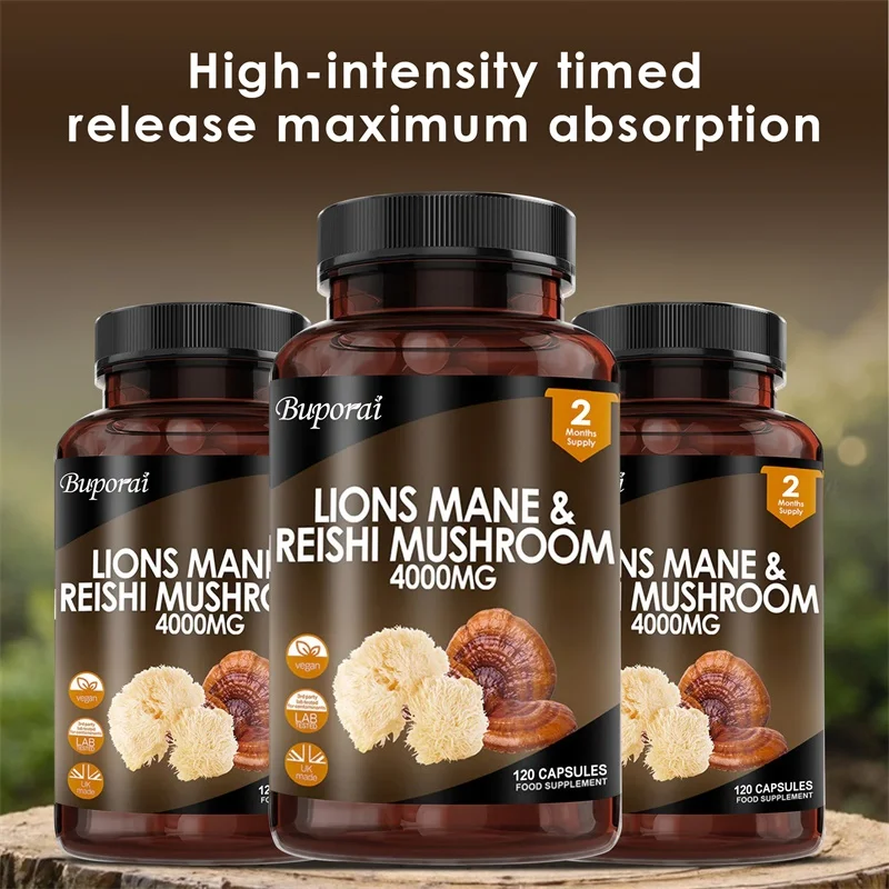 

Lions Mane & Reishi Mushroom 4000mg - Promotes Overall Health, Improves Cognitive Function, Enhances Memory and Concentration