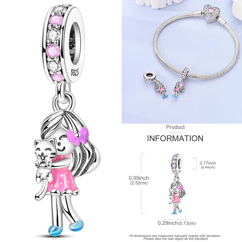 925 Sterling Silber Rosa Ballett-Mädchen Anhänger Junge Mädchen Schwestern Paare Anhänger Passend für Armband DIY Schmuck Original Mode für Frauen – Detail 32