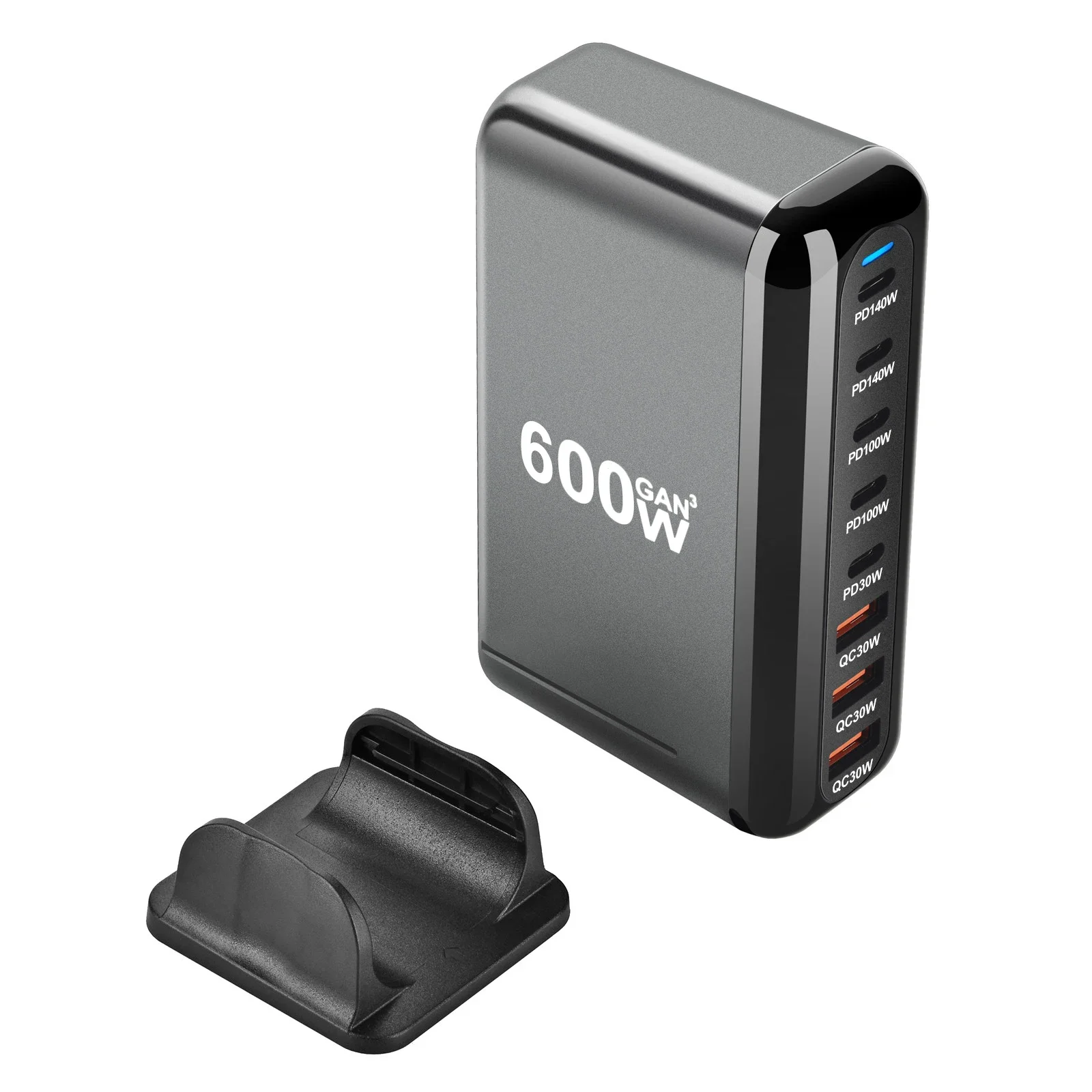 Nuevo cargador rápido USB tipo C 3,0 GaN Fast Charge de 600W con 8 puertos, cargador PD 5C3A para teléfonos y tabletas, diseño portátil