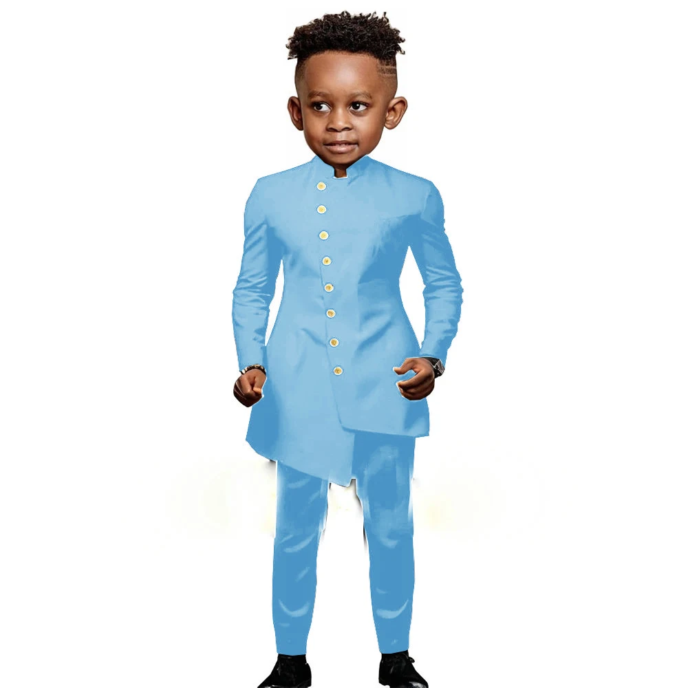 White Suit for Boys Wedding Tuxedo Indian Design Stand Collar 2 Pieces Slim Fit Kids Fashion Party Dress Child Clothes