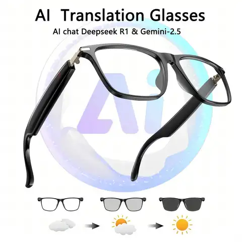 AI Translation Smart Glasses with photochromic lenses, support 160+ languages real-time translation
