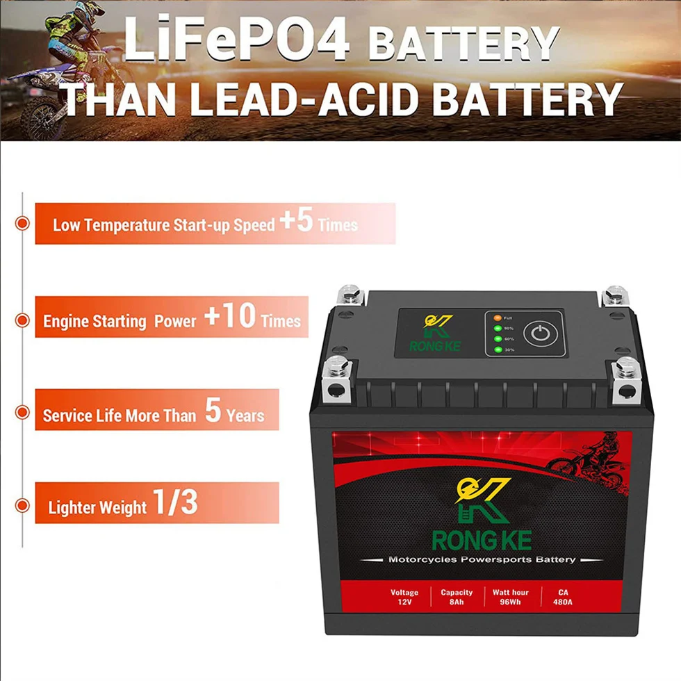 12V 8Ah Deep Cycle Battery With Smart Battery Management System YTX12A-BS Lithium Motorcycle 4 Wheeler Batteries