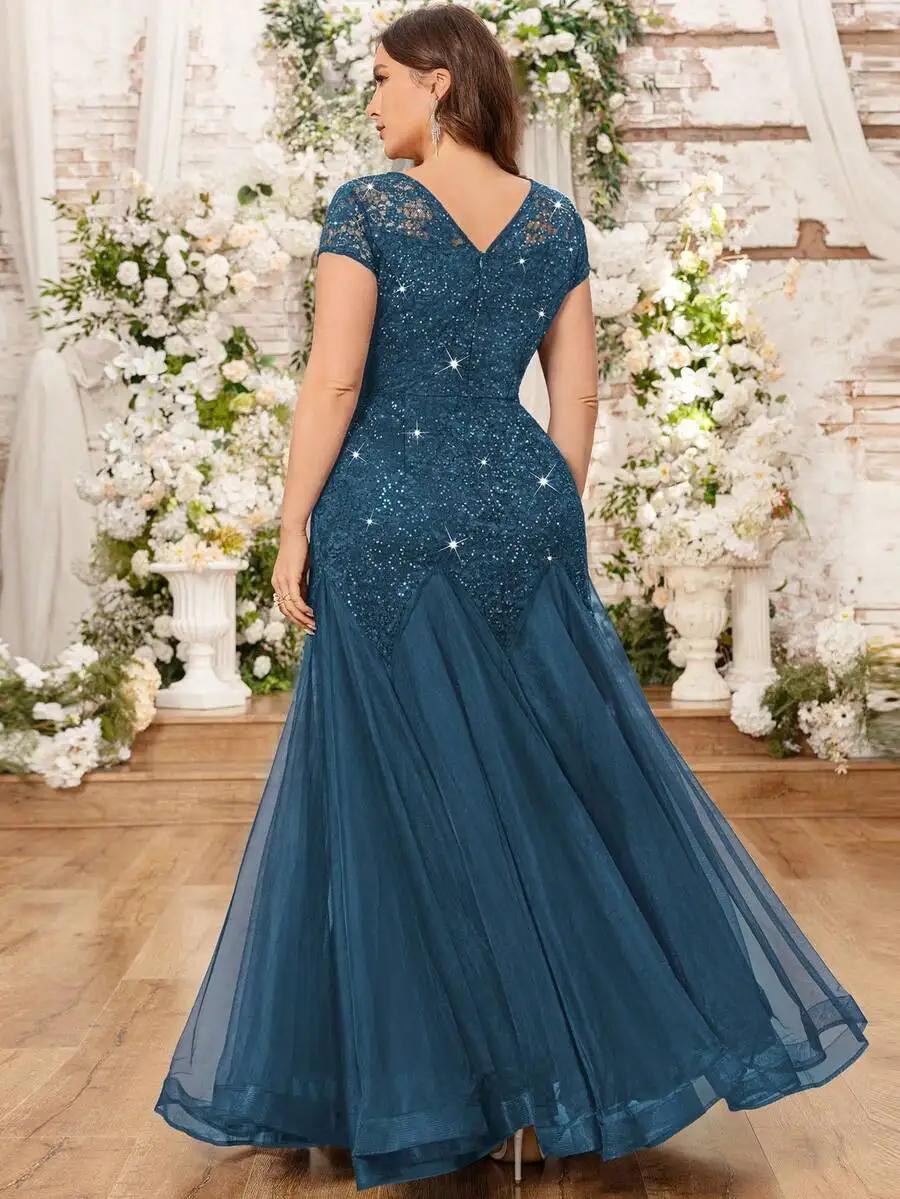 Plus Size Elegant Sweetheart Neck Sequin Floral Lace Mermaid Evening Dress For Party Wedding view 3