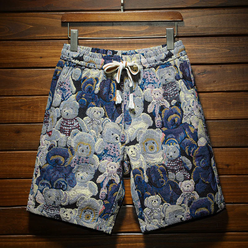 Casual shorts for men2024summer home outdoor large size jacquard beach pants trendy printed loose breathable shorts