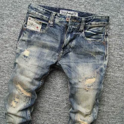 Jeans vintage rasgado masculino, fino, confortável, elástico, de alta qualidade, casual, monocromático, primavera, outono, nova moda, 2023