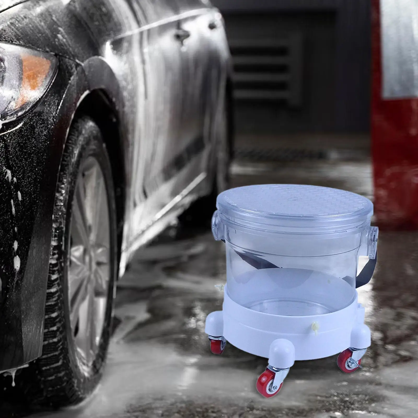 

Car Washing Bucket with Bucket Dolly Portable Transparent Structure Multipurpose Professional with Grit Trap Dia 17.7inch