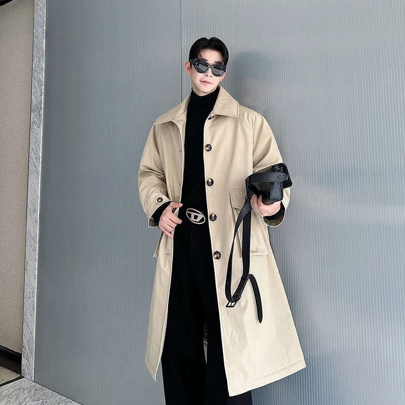 

Loose Casual Sle Single-Button keted Cotton Overcoat Autumn Winter Men's Faion Urban Stand Fit Long Sve Coat