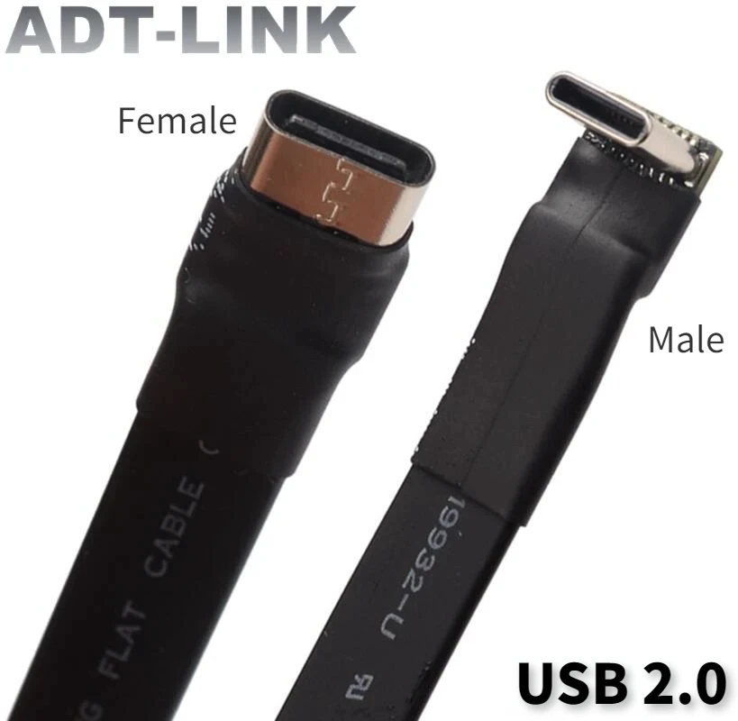 

ADT 3A USB 2.0 Type C Ribbon Flat Cable 90 Angled USB 2.0 Type-C C Charging Data Cable Male to Female USB Extender FPC For PC TV