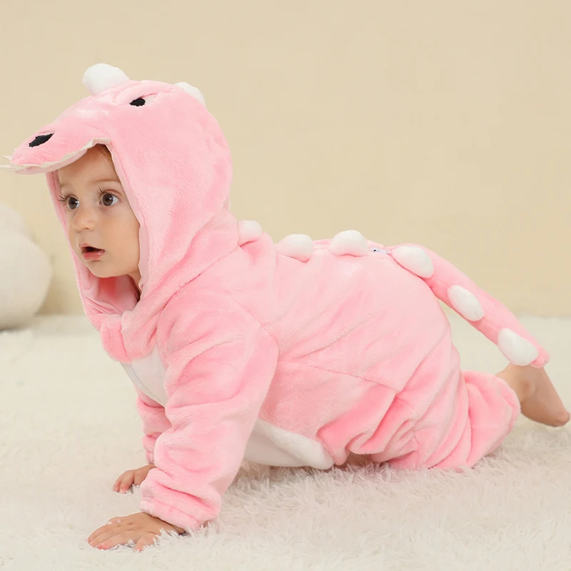 Cute Animal Bodysuits for Baby Winter Outfits Thick Zipper Hooded Rompers Baby Girl Clothes Flannel Newborn Kids Cosplay Costume