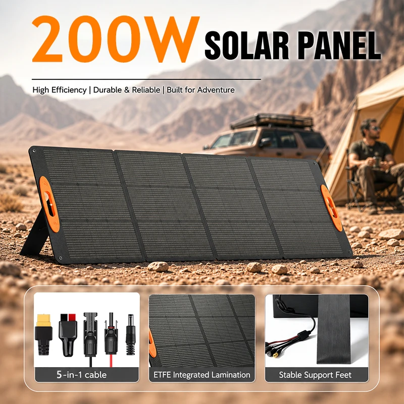 200 W faltbares tragbares Solarpanel, IP68, wasserdicht, hocheffizientes Solarladegerät, Notstromversorgung für Powerstation, Powerbank, Wohnmobil, Camping und Outdoor-Trips