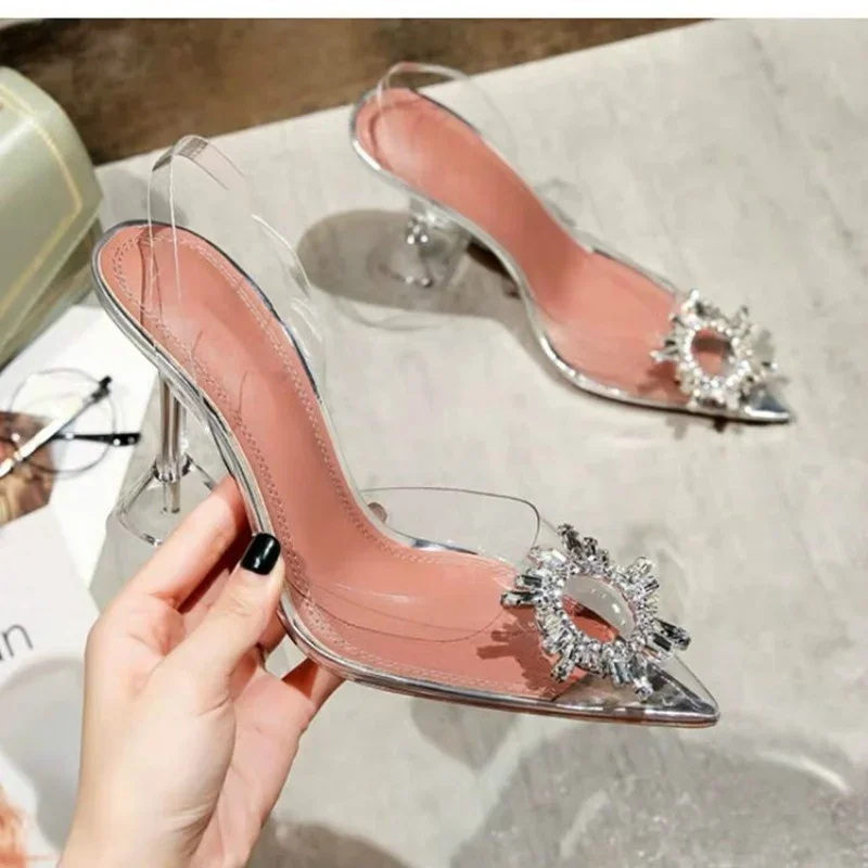 Sexy Pointed Toes Slide on Wedding Party Fashion Shoes Women\'s Luxury Pump Transparent High Heels