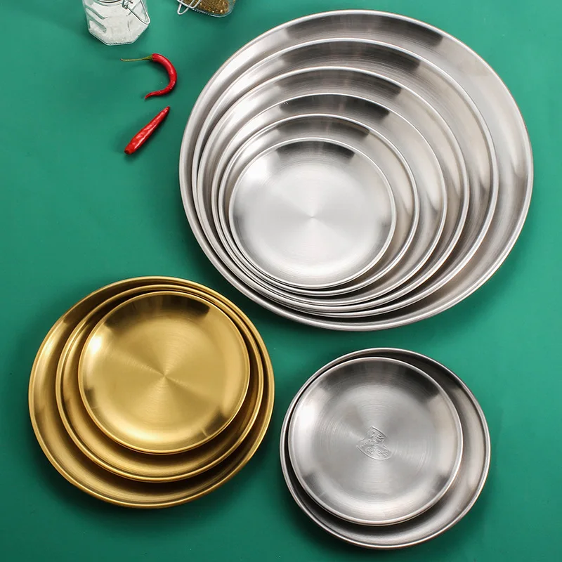 

Stainless Steel Gold Plate for Western Cuisine, Barbecue Self-Service Plate for Barbecue, Cake, Dessert, Fruit