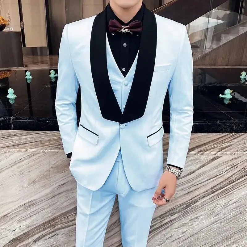 Gwenhwyfar Latest Coat Pant Designs Sky Blue Men Suit Prom Tuxedo Slim Fit Wedding 3 Pieces Suits Custom Groom Blazer sets