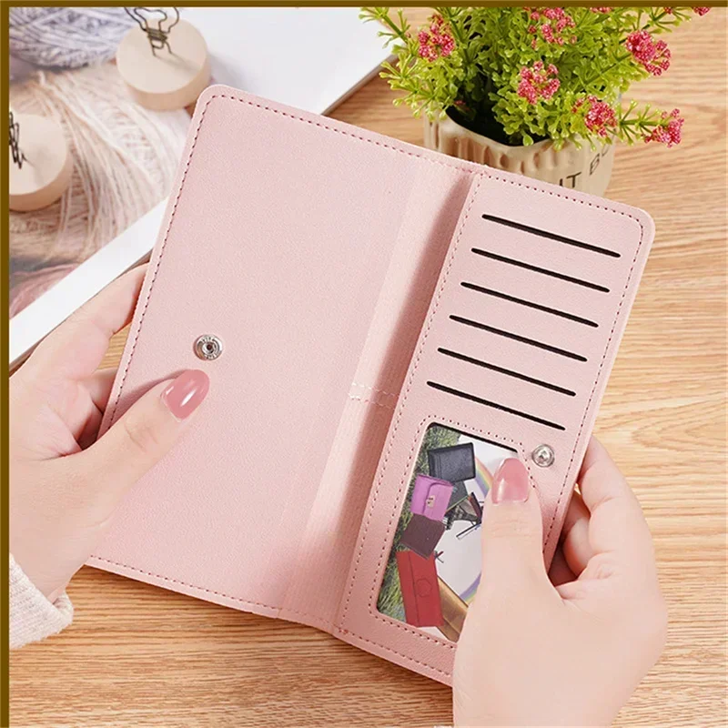 بو الجلود طويلة المرأة رقيقة محافظ سعة كبيرة الإناث محفظة للعملة غلق بمشبك مخلب معرف الائتمان حامل بطاقة متعددة حقيبة المال كليب