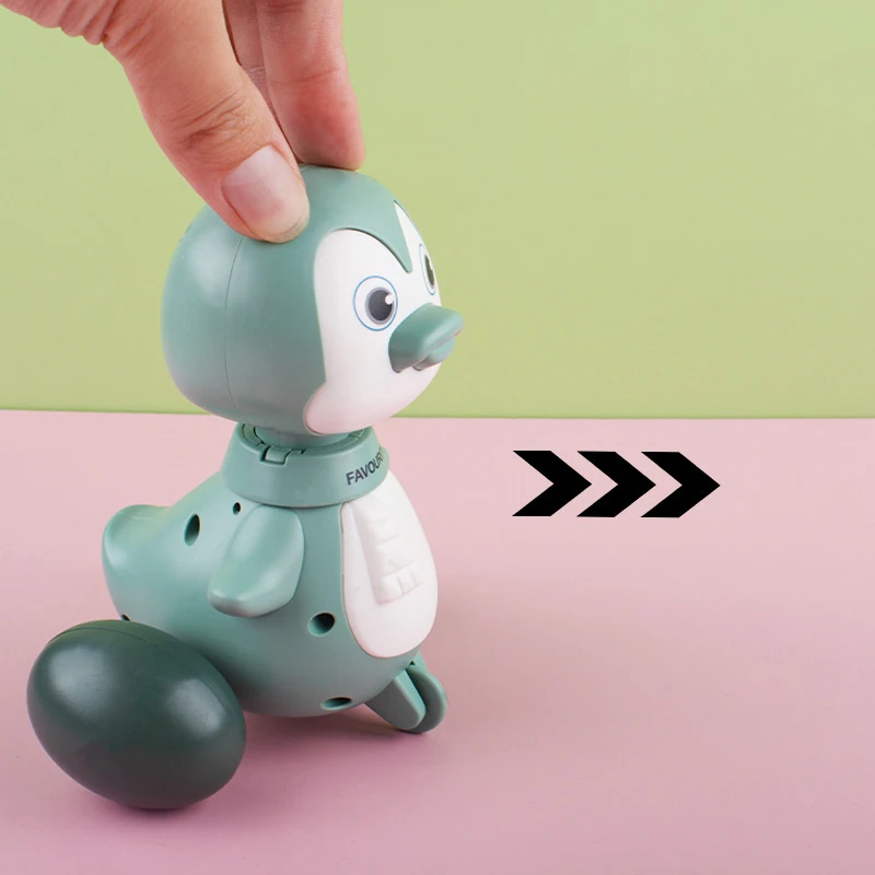 Juguete de pingüino de prensa para niños, 1 piezas, dibujos animados de regreso a inercia, Animal balancín deslizante, lindo bebé, juguetes para aprender a gatear, regalo de cumpleaños