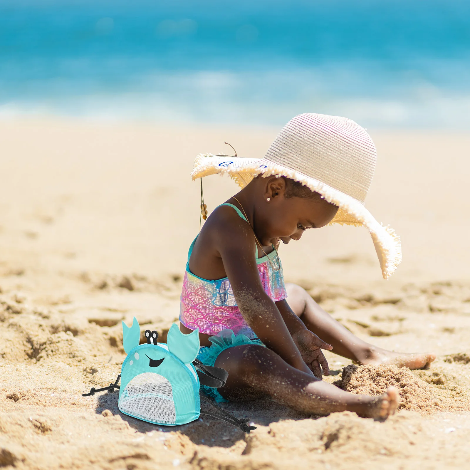 

Crab Beach Bag Mesh Shell Collecting Storage Girl Small Fashion Fabric Kids Travel Kid's Toy Going-out