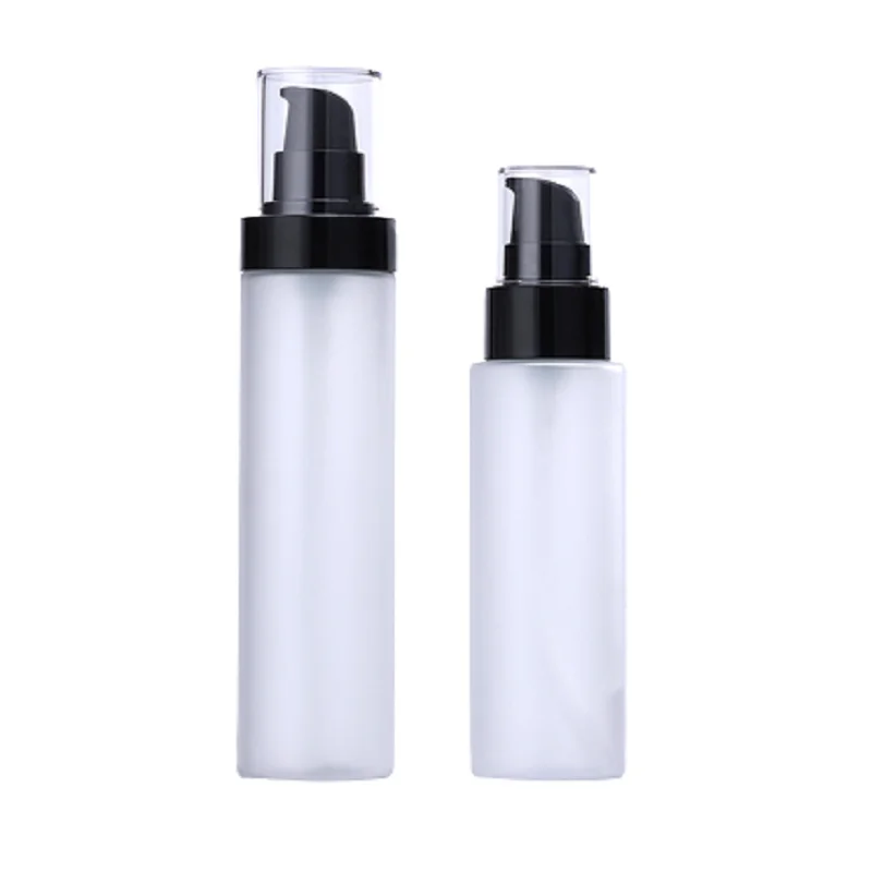 

20Pcs Shampoo Bottle Empty Packaging 120ml 150ml Black Lotion Pump Clear Cover Cosmetic Refillable Round Frosted Plastic Bottles