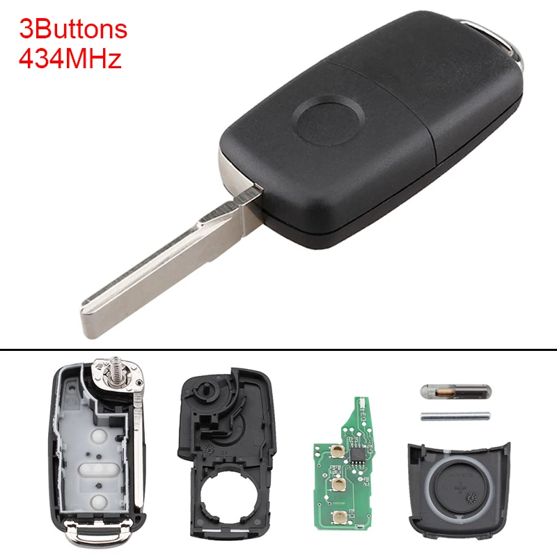 

3Button 434MHz Keyless Uncut Flip Remote Key Fob 5K0837202AD Fit for VolksWagen