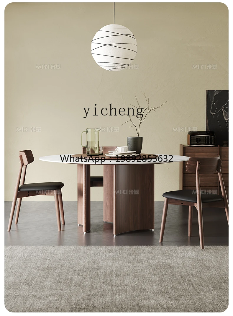 ZZ silent wind solid wood round rock slab dining table retro medieval style home dining table home accessories