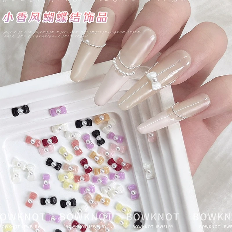 Dasi Kupu-kupu Mutiara Ikatan Simpul Perancis Jimat Pita Kecil Resin Lucu Dekorasi Seni Kuku Manis Alat Manikur Aksesori DIY Grosir