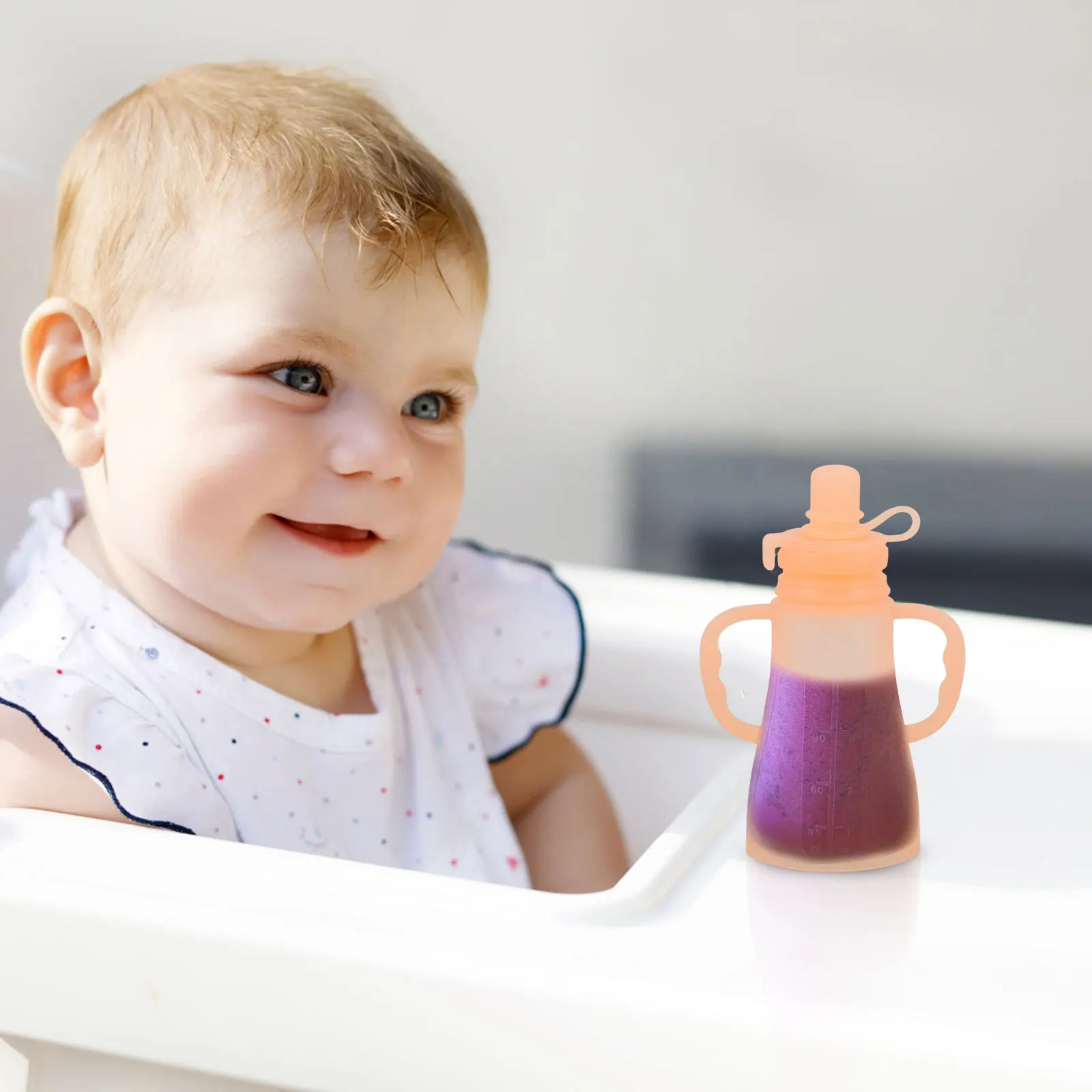 

Silicone Baby Food Pouches Refillable Squeeze Holder No Spill Containers for Smoothies Yogurt Purees Orange Wide Application