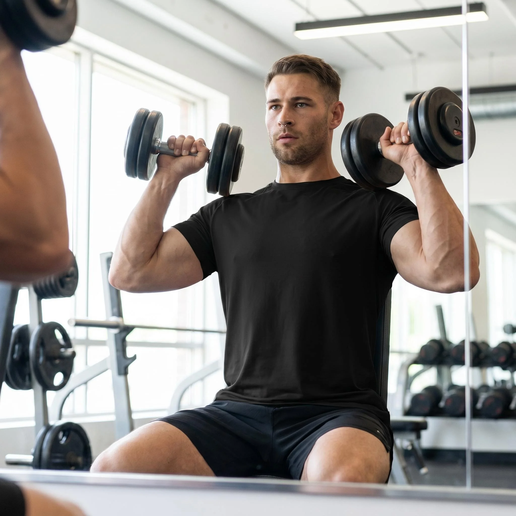 Herren Fitness Sommer Baumwoll-T-Shirt, Kurzarm, Eng Anliegend, Kompressions-Shirt, Sport-Sweatshirt, Trainings-Oberteil – Detail 5