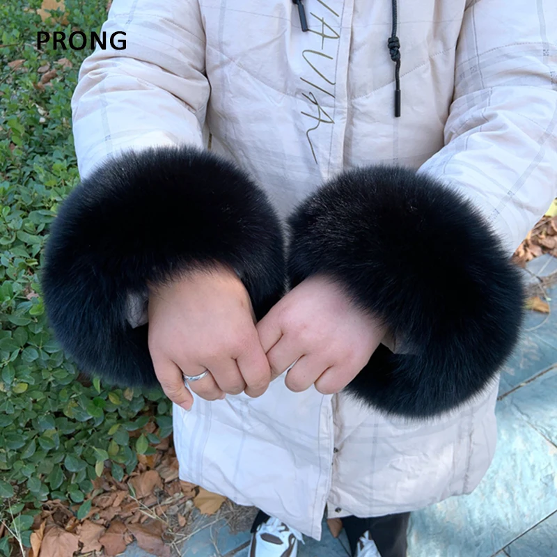 

Genuine Fur Cuffs Wrist Warmer Black Real Fox Fur Wristband Lady Bracelet Jacket Sleeves Decore Real Fur Cuff Coat Accessories