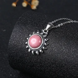 Sun Shaped Necklace Natural Rhodochrosite S925 Silver Vintage Tiger Eye Pendant for Women Luxury Wedding Gift Jewelry Wholesale