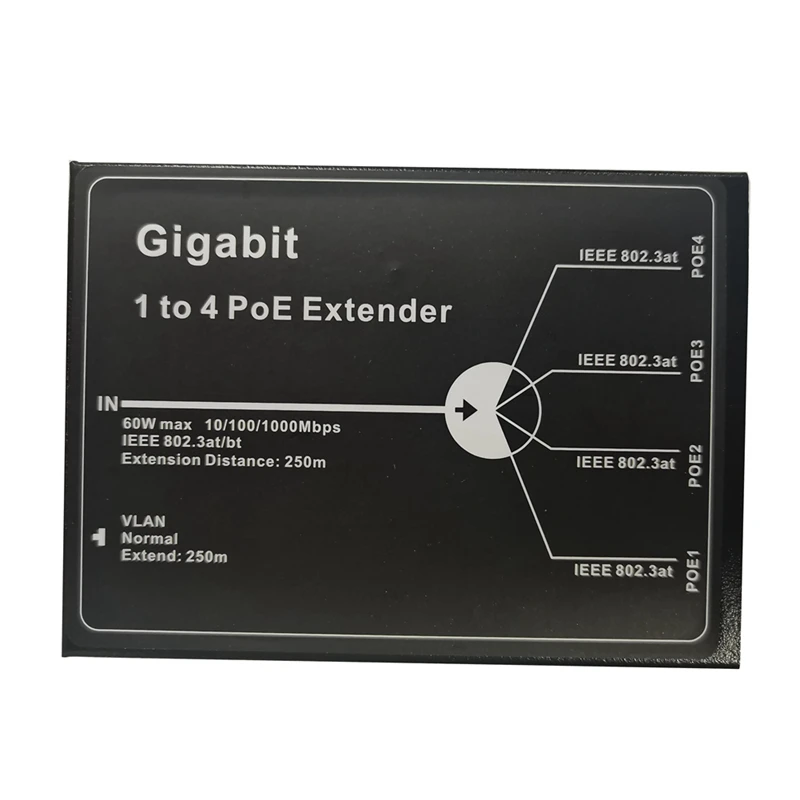 

1 To 4 Poe Extender 4 Port Poe Extender IEEE802.3At Poe Extender Max Extend 250M 65W Max For Ip Camera