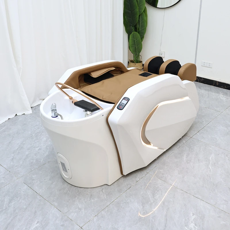 كرسي شامبو مصفف الشعر مريح لتدليك التجميل والبساطة كرسي شامبو منزلي من جلد البولي يوريثان شامبو وإضاءة MHXFY