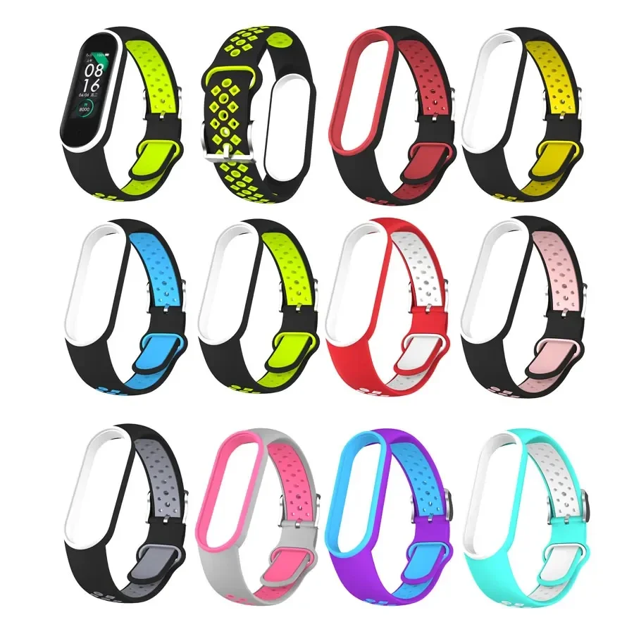Fascia in silicone per Xiaomi Mi Band 5 6 7 Bracciale in silicone bicolore Cinturino sportivo traspirante per Miband 5 6 7 Cinturino di ricambio
