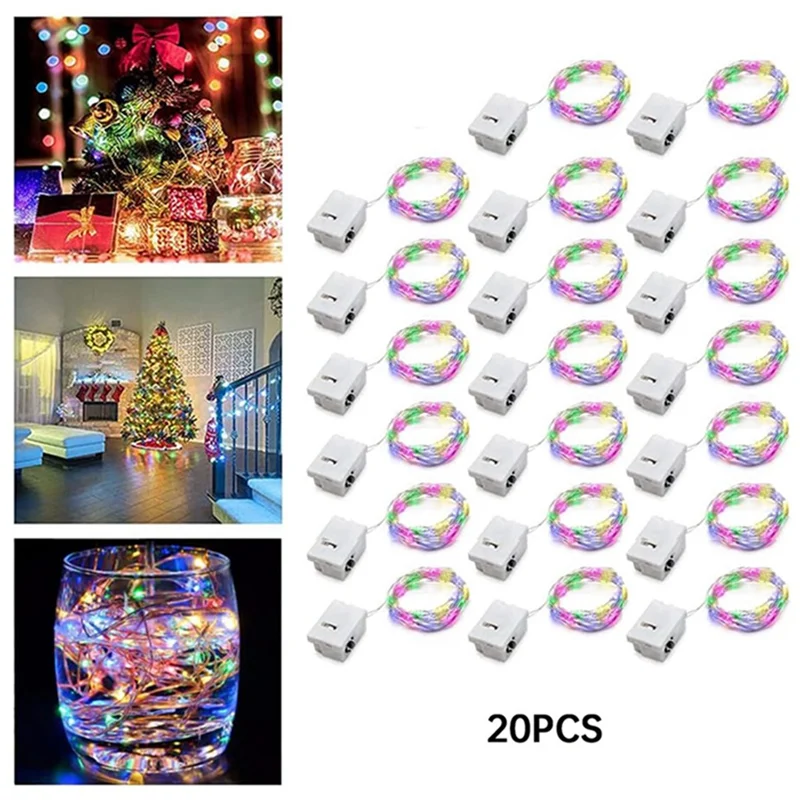 20er-Pack Lichterketten, 20 LEDs, 2 m, silberfarbener Kupferdraht, batteriebetriebene Dekorationen, Lichter für Hochzeit, Party, Weihnachtsdekoration