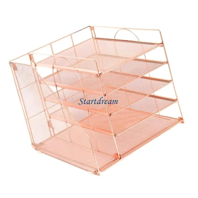 Desk Paper File Tray Organiser 5-Tiered Metal File Letter Tray With Book Rack K92C