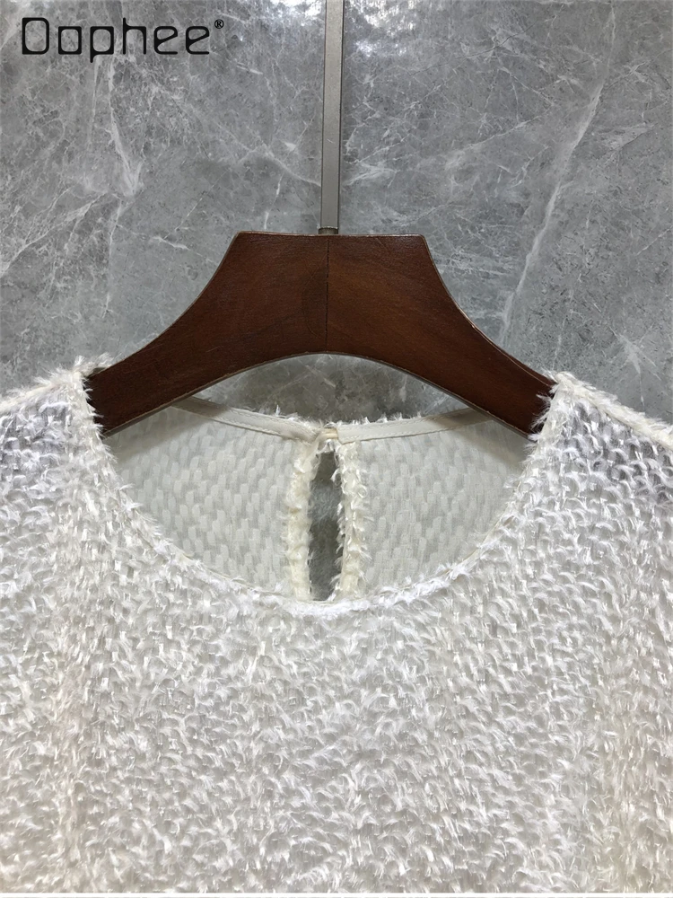 French Temperament Celebrity White Shirt Women European Goods Spring New Fringed Round Neck Long Sleeve Loose Casual Shirt Top