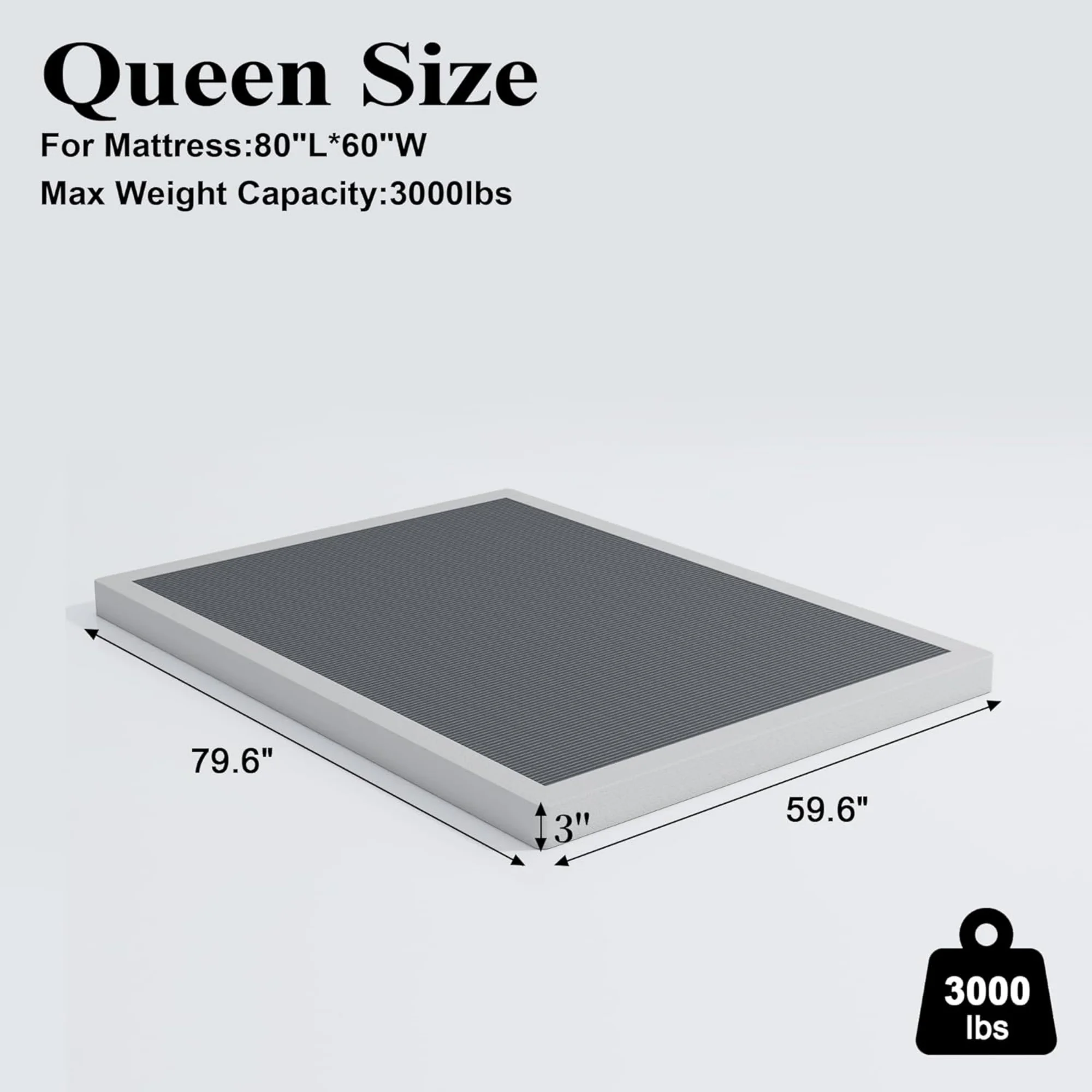 Low Profile Box Spring Queen Size, 3 Inch Box Spring for Queen Bed, Heavy Duty Mattress Foundation, Metal Bed Base,Non-Slip,Easy Assembly