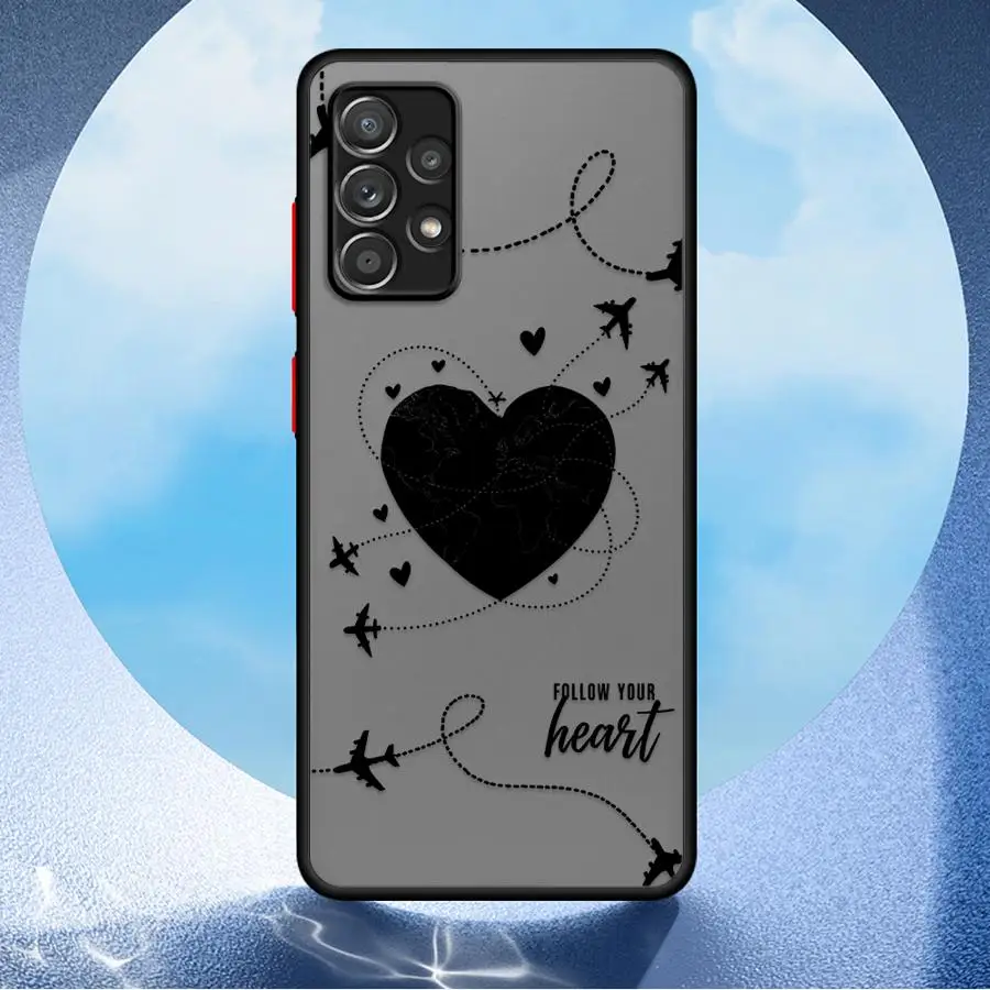 Flight Route Love Phone Cover Case for Samsung Galaxy A17 A52 A35 A34 A36 A54 A14 A23 A16 A15 A52S A72 A73 A33 A53 A56 A55