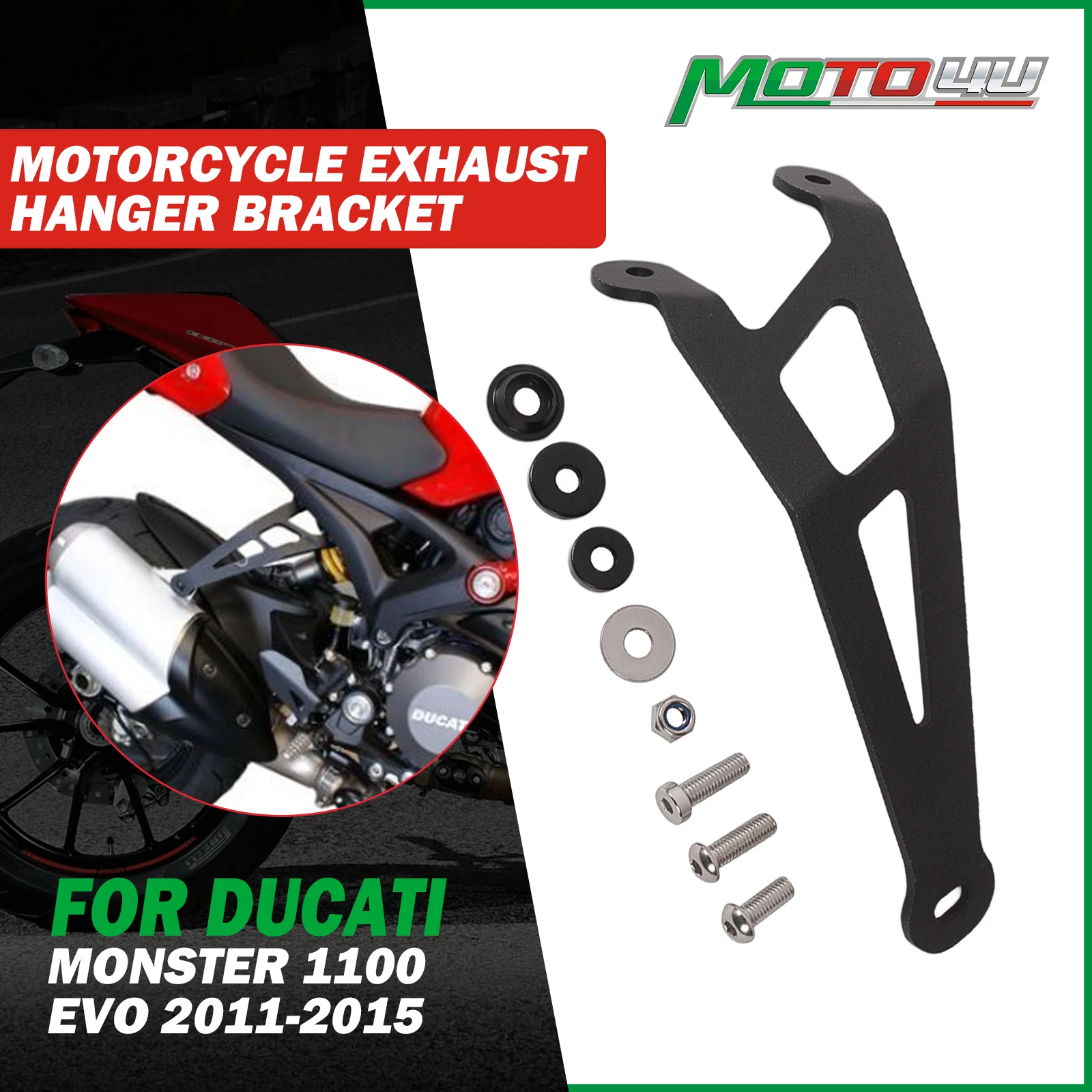 MOTO4U-Suspensión de escape de aluminio para motocicleta, soporte de silenciador para Ducati Monster 1100 EVO 2011 2012 2013 2014 2015
