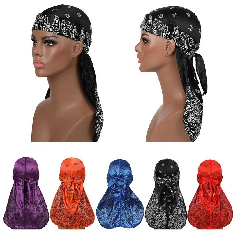 Hair Accessories Silky Durag Bandanas Insect Print Hats For Women Men Long Tail Pirate Hat Waves do doo du rag Turban Headwear