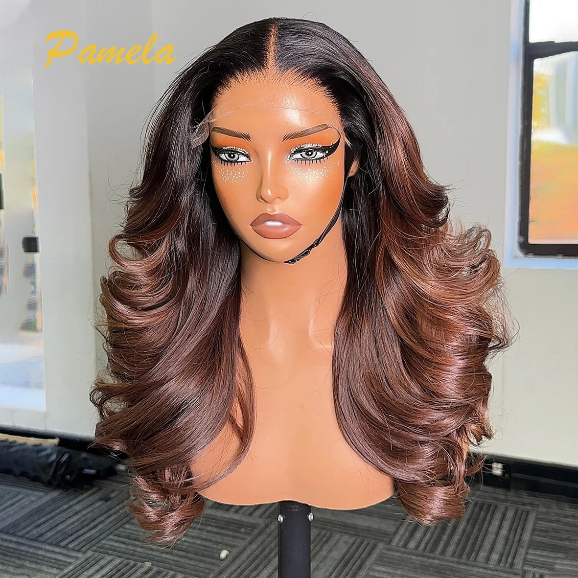 Glueless Ombre Brown Loose Deep Wave 1b/4 Colored Human Hair Wigs Body Wave 13x6 Lace Frontal  Ready To Wear Human Hair Wigs