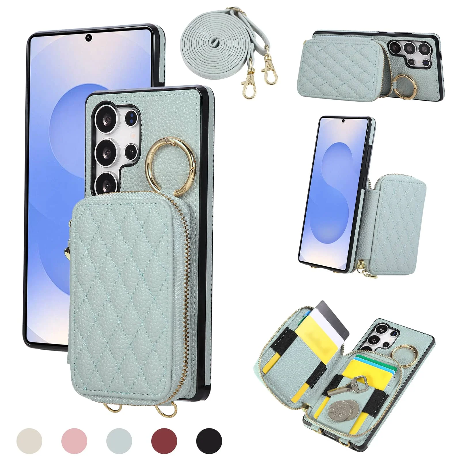 حافظة محفظة كروس لهاتف سامسونج جالاكسي S23 S22 S21 S20 Ultra S10 Plus Note 10 Note 20 Ultra، حقيبة يد بسحاب وغطاء قلاب