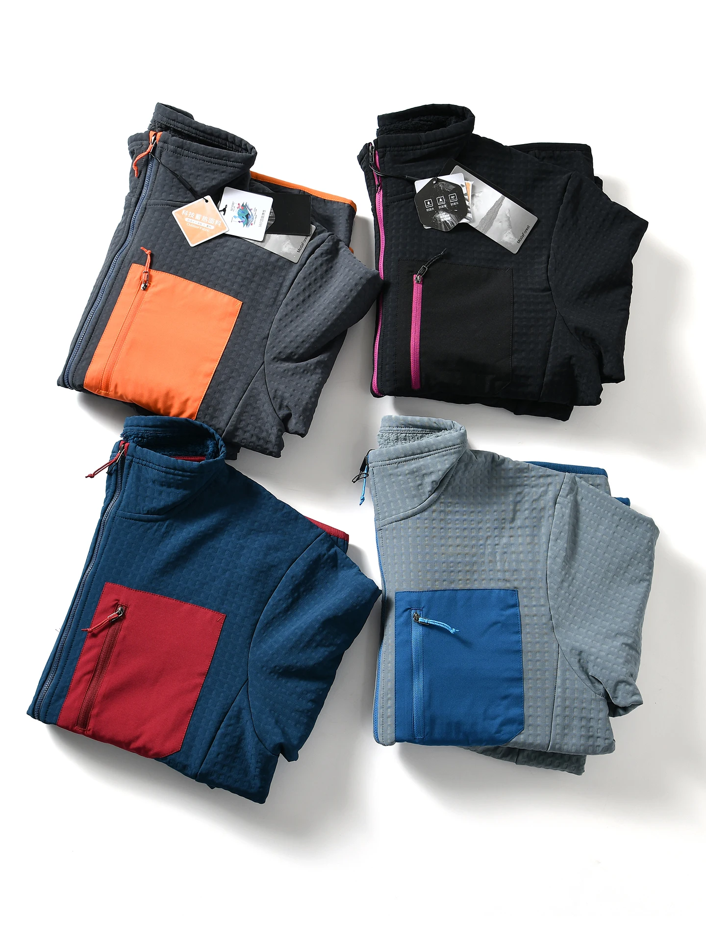 R2 Series Color Block Fleece Lined Jacket Outdoor Casual Stand Collar for Men And Women Autumn Winter Couple Style Warmth