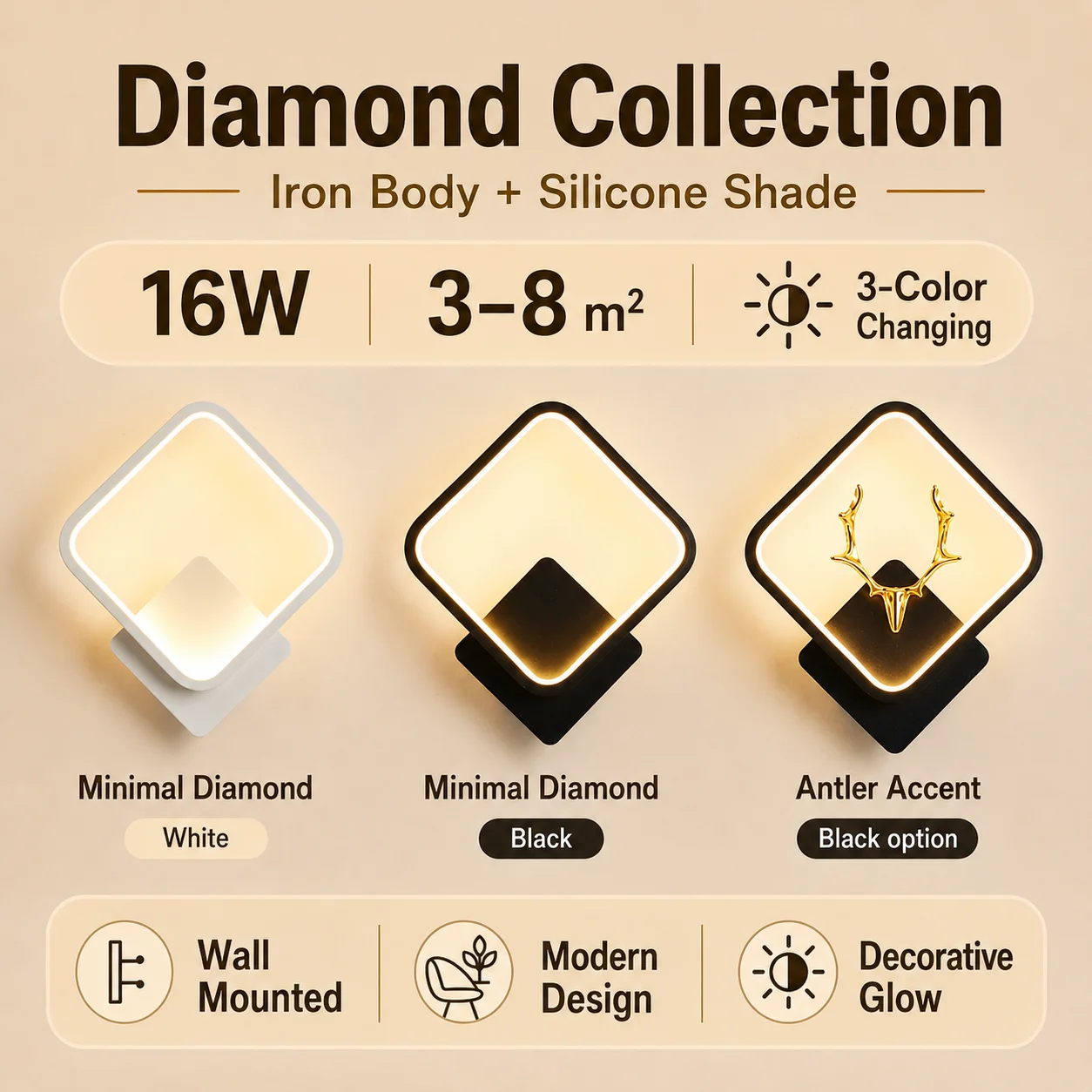 3 Colors LED Wall Lamp 110v 220v Modern Square Round Aluminium Decor Light For Bedside Living Room Hallway Study view 3