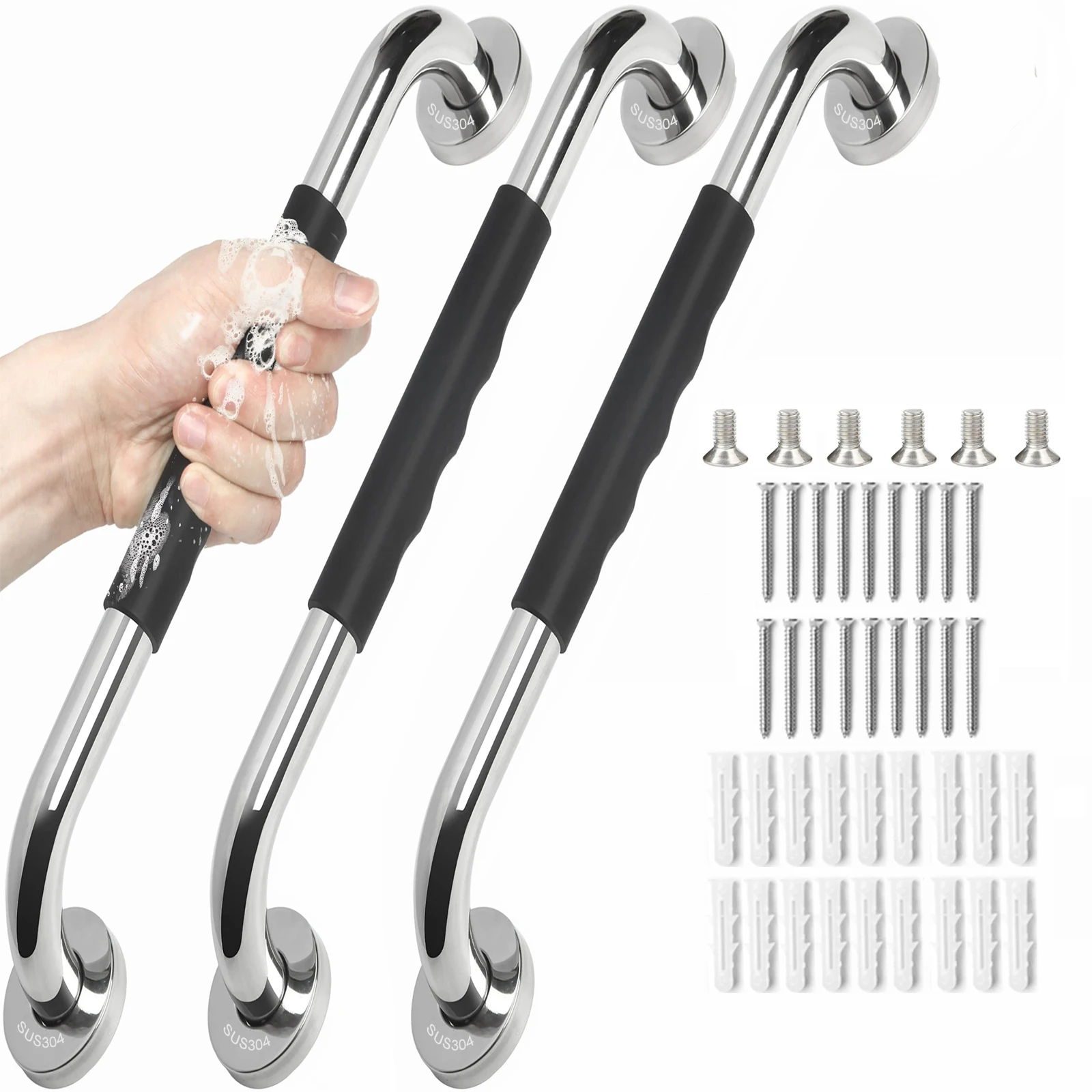 3Pcs 20 Inch Grab Bars for Bathtubs and Showers, Anti-Slip Toilet Handicap, Elderly Anti-Slip Bathroom Handicap Grab Bars