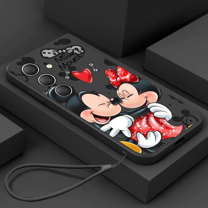 Funda de Mickey y Minnie Disney para Samsung, carcasa de teléfono con cuerda líquida, A34, A14, A52S, A54, A23, A13, A73, A03Core, A22, 4G, 5G