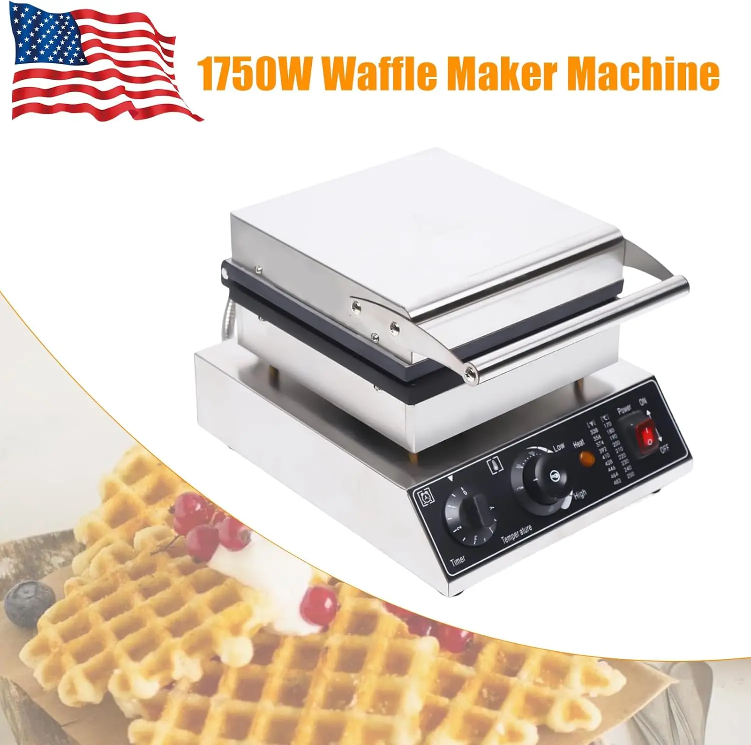 Máquina de waffle, máquina de fazer waffle de 4 fatias e 2 lados, máquina de fazer biscoitos antiaderente, máquina de café da manhã de aço inoxidável adequada